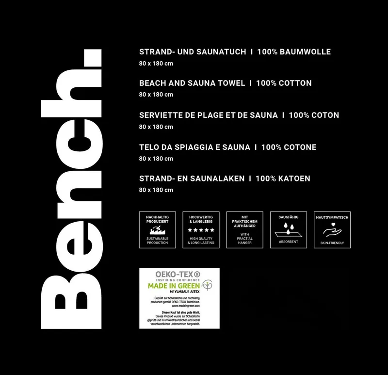 Bench. Bench. Strandtuch Bench, Velours (1-St), mit dekorativem "Bench" Schriftzug, Grau, – Produktbild 1 von 8