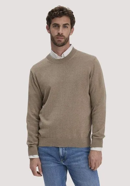 hessnatur hessnatur Strick Pullover Regular aus reiner Bio-Baumwolle, Lehm, – Produktbild 1 von 4