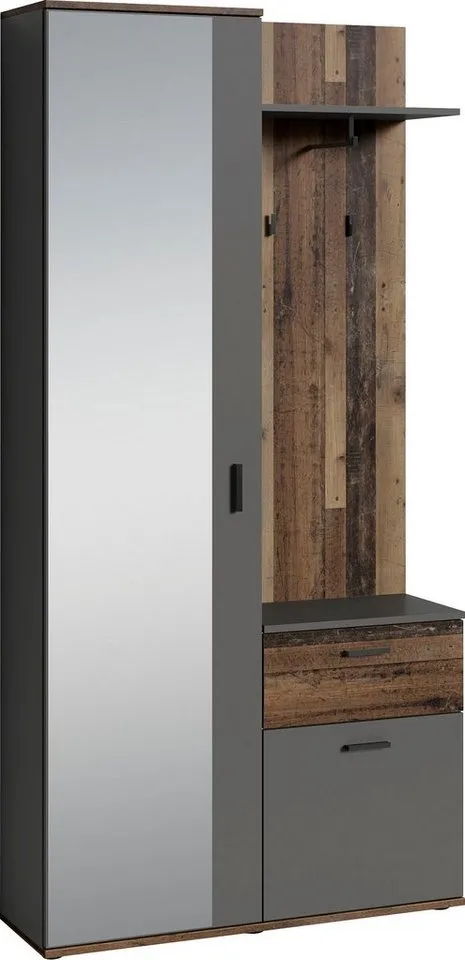 byLIVING Kompaktgarderobe Jakob mit großem Spiegel und Ablage, Breite 97 cm, Grau, – Produktbild 4 von 5