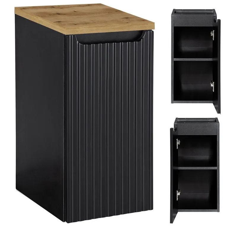 Lomadox Badkommode NEWPORT-56-BLACK, 30 cm Badezimmerschrank 40 cm tief Badschrank schwarz gerillt Eiche, Schwarz, – Produktbild 1 von 4