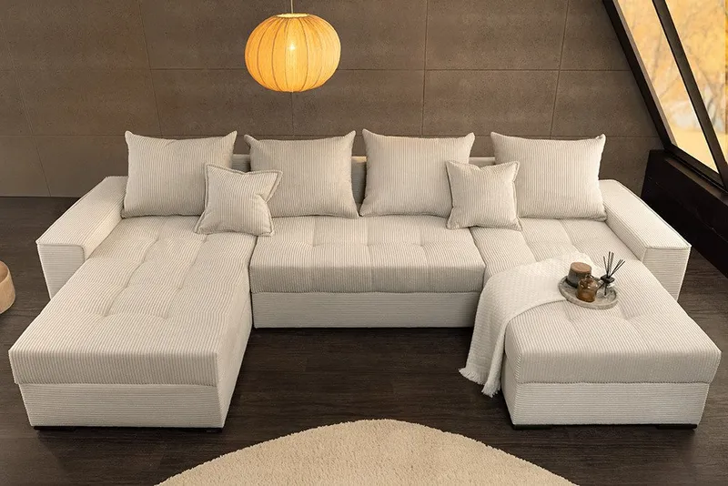 riess-ambiente Wohnlandschaft LODGE 315 cm champagner – Cord, Schlaffunktion, FSC-zertifiziert, Set 1 Teile, XXL-Sofa in U-Form mit Bettkasten & Federkern – ideal fürs Wohnzimmer, Beige, – Produktbild 4 von 5
