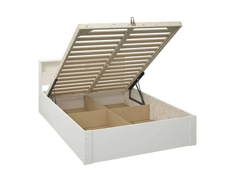 OTTO home Stauraumbett MAREILLES, Bett, Made in Europe, FSC® zertifiziertes Massivholz (140x200cm und 180x200cm), Massivholz, Hebemechanismus, Stauraum im Kopfteil und unter dem Bett, Weiß, – Produktbild 7 von 8