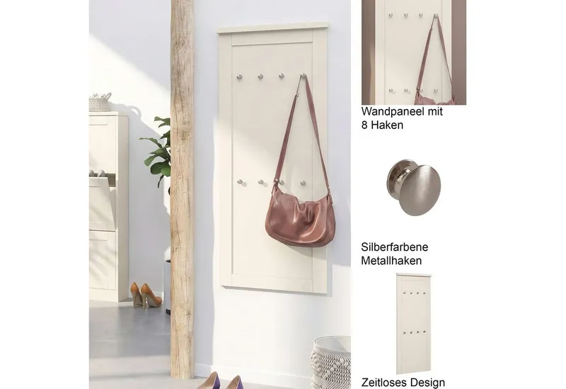 OTTO home Garderobenpaneel Heide, mit 8 Haken, Höhe 120 cm, Breite 50 cm, Weiß, – Produktbild 5 von 8