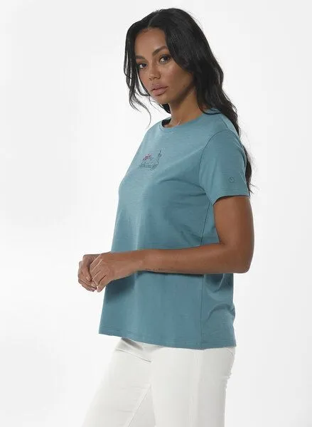 ORGANICATION ORGANICATION T-Shirt aus Bio-Baumwolle mit Stickerei, Blau(petrol green), – Produktbild 3 von 4