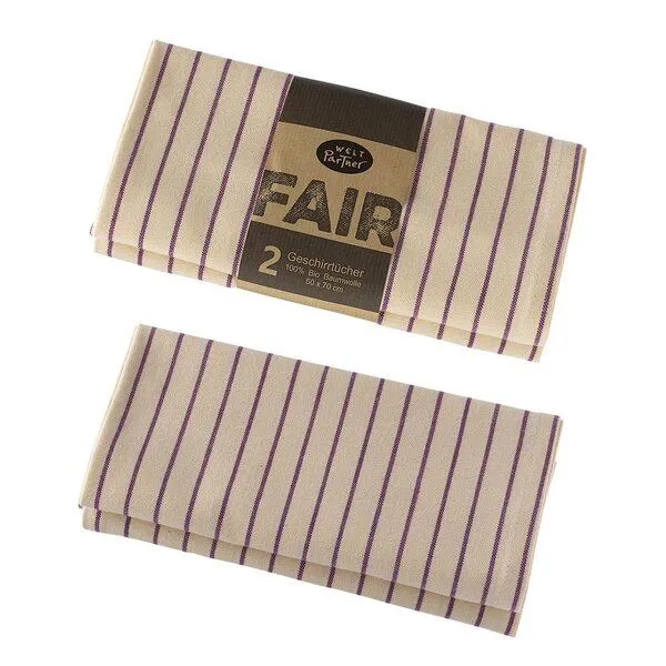 weltPartner weltPartner Geschirrtücher mit schmalen Streifen aus Bio-Baumwolle, 2er-Set, Naturweiß/lila (lila), – Produktbild 1 von 2