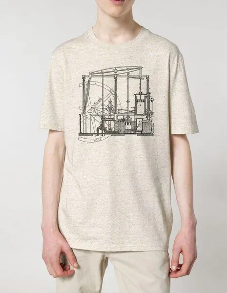 UNIPOLAR Unipolar Maschinenbau T-Shirt Dampfmaschine, Neppy mandarine ecru, – Produktbild 1 von 7