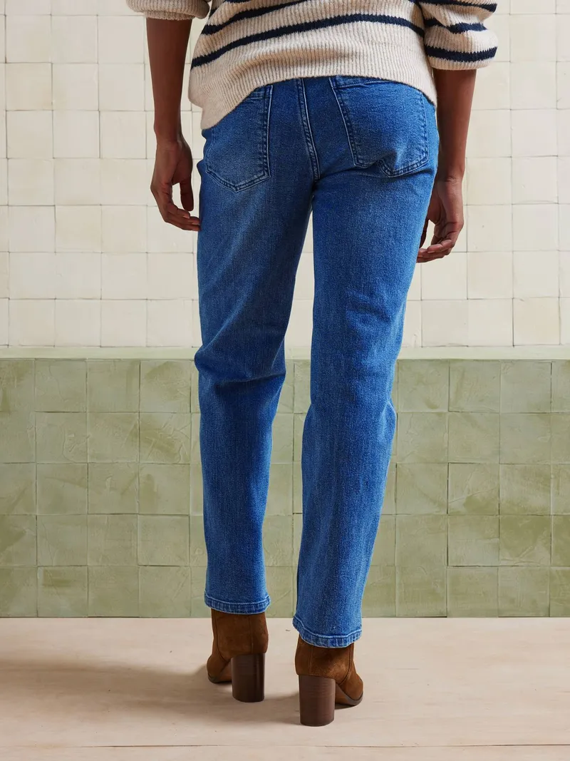 Vertbaudet Umstands-Jeans mit geradem Bein und nahtlosem Einsatz am Bauch, Dunkelblau, – Produktbild 4 von 4