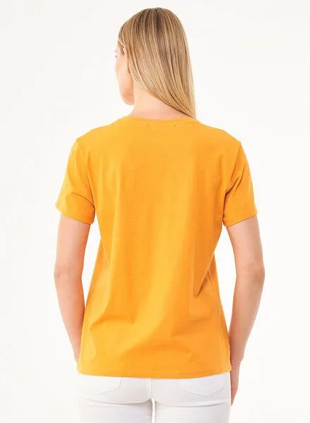 ORGANICATION ORGANICATION Damen Basic T-Shirt aus Bio-Baumwolle mit V-Ausschnitt, Orange(mango), – Produktbild 4 von 4