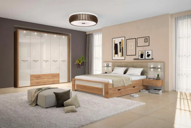 OTTO home Nachtkonsole Gala, beige hochglänzend UV lackiert und melaminbeschichtet, kratzfest (Schublade mit Soft-Close-Funktion, 56x47x100cm (BxTxH), mit Beleuchtung,wahlweise rechte oder linke Bedienung,FSC-zertifiziert, Beige|weiß, – Produktbild 3 von 5