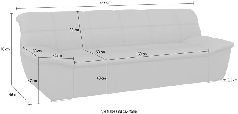 DOMO collection 3-Sitzer SPLASH Breite 232 cm, moderne Sitz- und Rückensteppung, komfortabel, flache Armlehnen zum Entspannen, Grau|weiß, – Produktbild 5 von 5