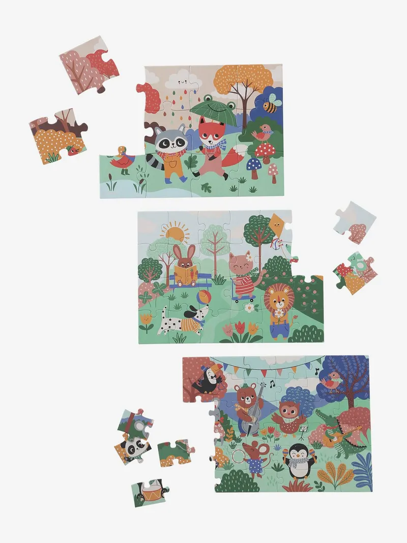Vertbaudet 3er-Set Kinder Puzzles HAPPY ANIMALS, Mehrfarbig, – Produktbild 2 von 4