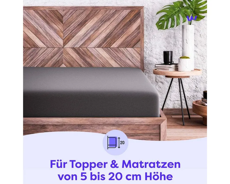 Wolkenfeld Spannbettlaken 100% Baumwolle - Superweiches Bettlaken für Matratzen von 5 bis 20cm, Jersey, Gummizug: rundum, (1 Stück), Rutschfest & Blickdicht - 90x200, 140x200, 160x200, 180x200 200x200, Grau, – Produktbild 5 von 8