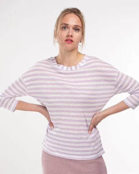 Alma & Lovis Alma & Lovis Leinenshirt im Regular-Fit aus Leinen | Leinen Ringel Shirt, Lilac (lila), – Produktbild 2 von 3
