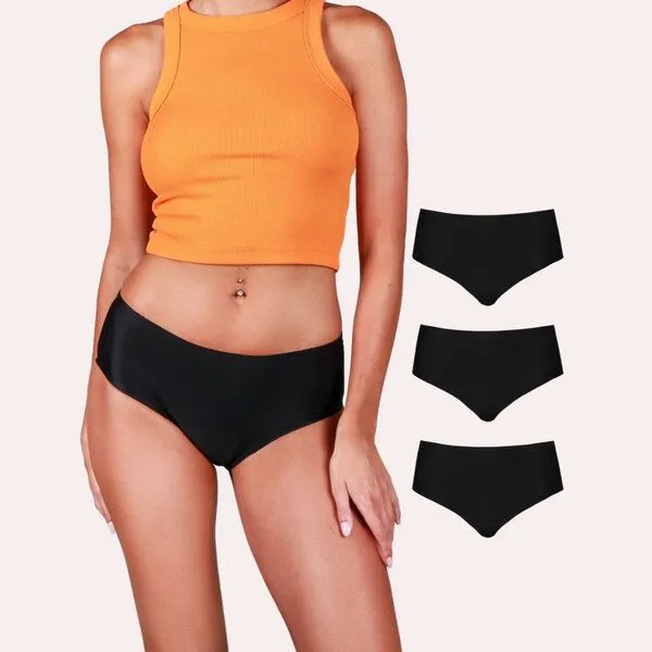 Taynie Mittelstarke Periodenunterwäsche Nahtlos Biozidfrei 60°C Taynie Seamless, 3er pack schwarz, – Produktbild 1 von 4